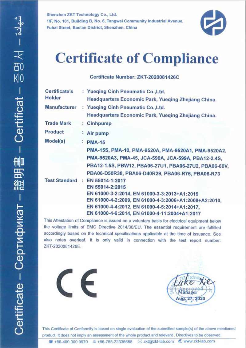 ZKT-2020081426C Airpump-PMA-15_EN-55014-1-CE-EMC_Cert